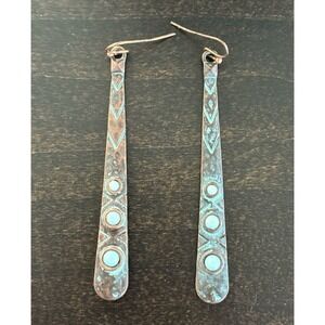 WYO-Horse Inc Turquoise Bar Earrings JE186S Copper/Patina EUC Southwestern Boho